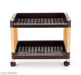 Brown plastic multi-purpose kitchen rack organizer, ideal for living room, office, bedroom, or study room with wheels - 2 section design